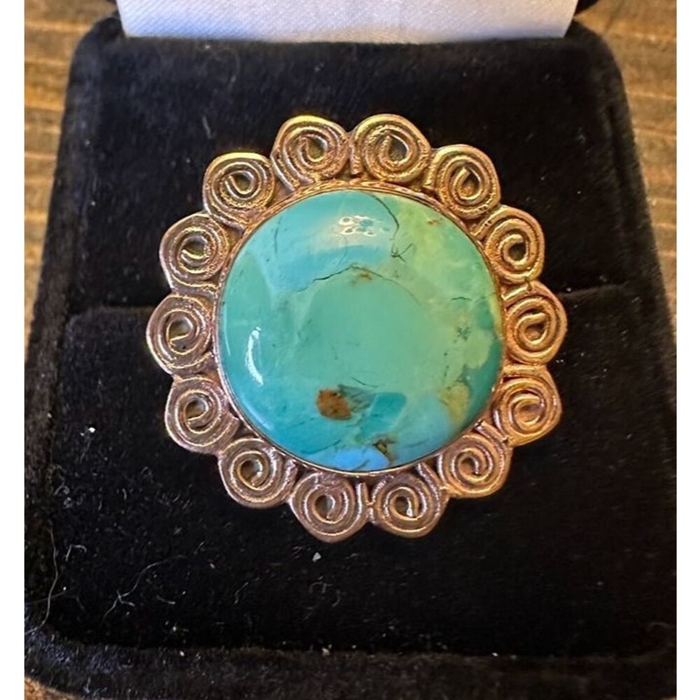 Kingman Oval Turquoise Pure Copper Ring Size 8